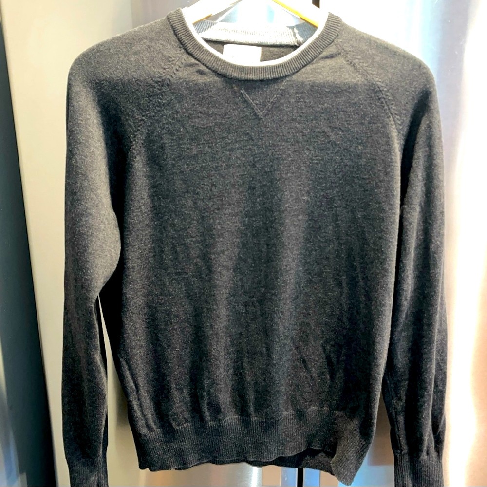 Refectory black knit Sweater L Crew Neck Gray trim British Inspired mens neutral